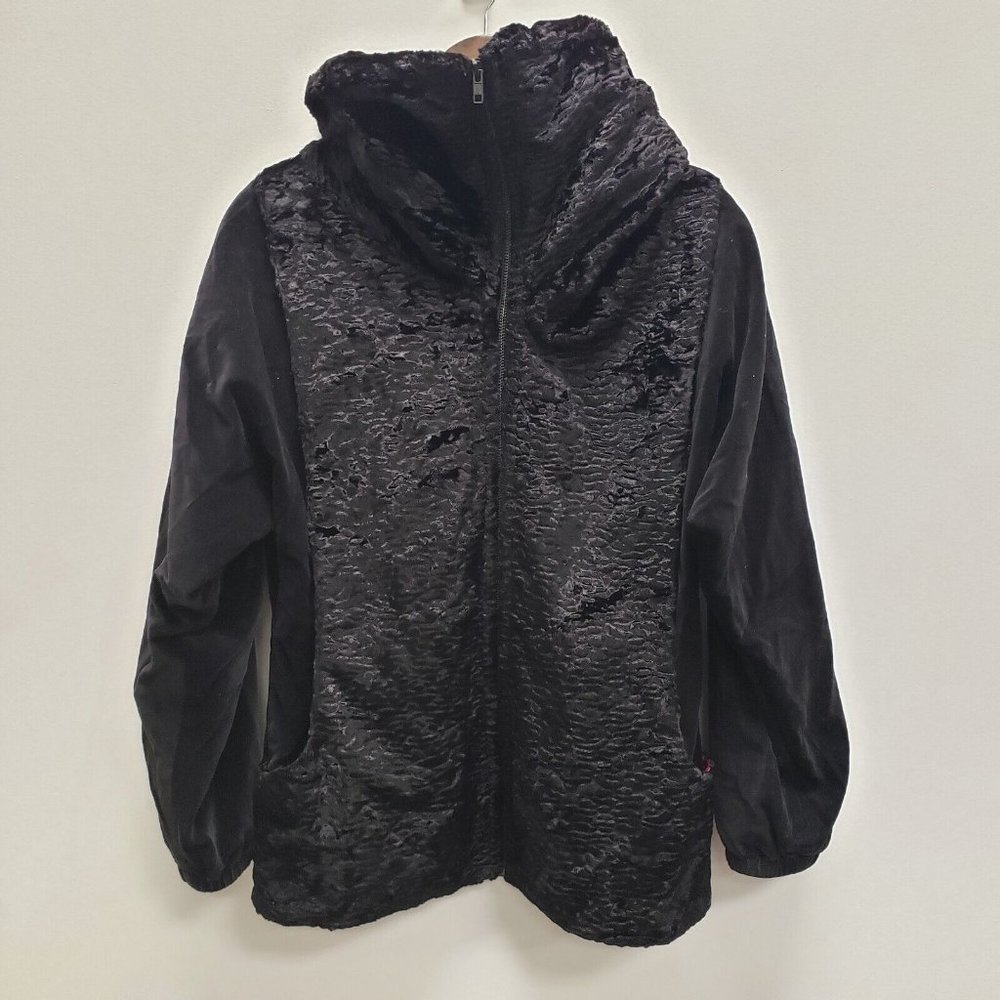 Betsey Johnson Womens Textured Coat Size L Black Full Zip Funnel Neck Pockets